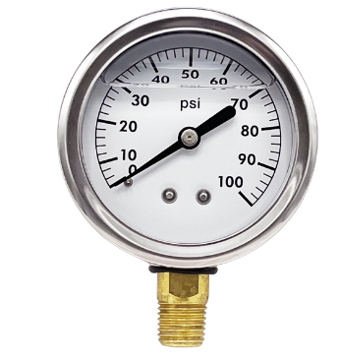 Picture of 2-1/2 X 1/4 0-100 PSI LIQUID FILLED GAUGE BOTTOM MOUNT